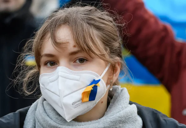 Ріга Латвія Лютого 2022 Року Народ Протестує Проти Нападу Росії Стокова Картинка