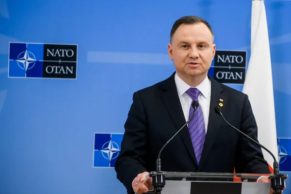 Brussels Belgium 24Th March 2022 Andrzej Duda President Poland Press — Stock Photo, Image