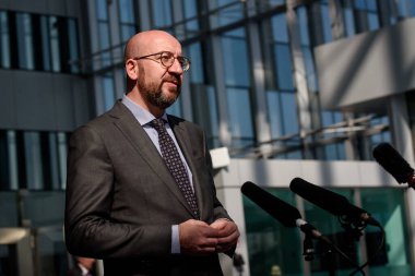 BRÜZSEL, BELGIUM. 24 Mart 2022. Avrupa Konseyi Başkanı Charles Michel G7 Zirvesine geldi.