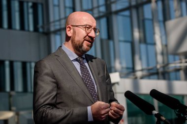 BRÜZSEL, BELGIUM. 24 Mart 2022. Avrupa Konseyi Başkanı Charles Michel G7 Zirvesine geldi.