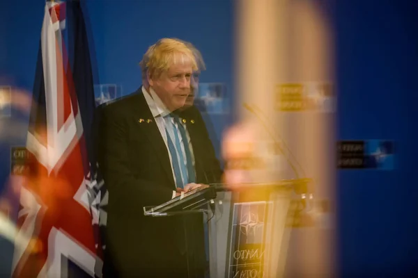 Jag Ledsen Belgien Mars 2022 Boris Johnson Storbritanniens Premiärminister Presskonferensen — Stockfoto