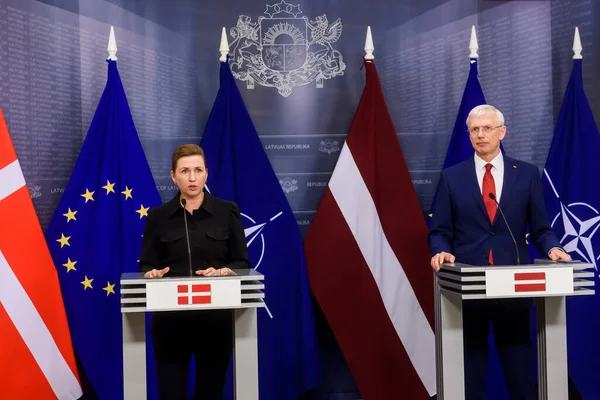 Riga Lettonia Marzo 2022 Mette Fredriksen Primo Ministro Della Danimarca — Foto Stock