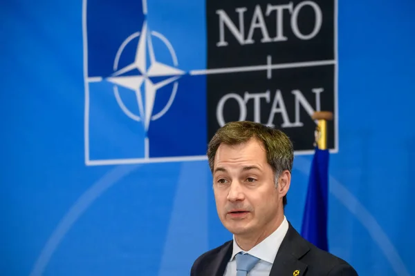 ブラッセル ベルギー 2022年3月24日 ベルギーのアレクサンダー クロ首相は Nato臨時首脳会議2022後の記者会見で — ストック写真