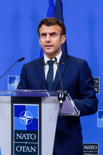 Jag Ledsen Belgien Mars 2022 Emmanuel Macron Frankrikes President Presskonferens — Stockfoto