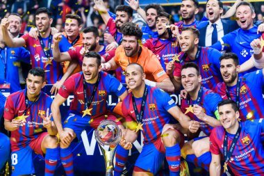 RIGA, LATVIA. 1 Mayıs 2022. UEFA FUTSAL CHAMPIONS Lideri 2022 arasındaki final maçı. FC Barcelona Futsal ve Sportif CP