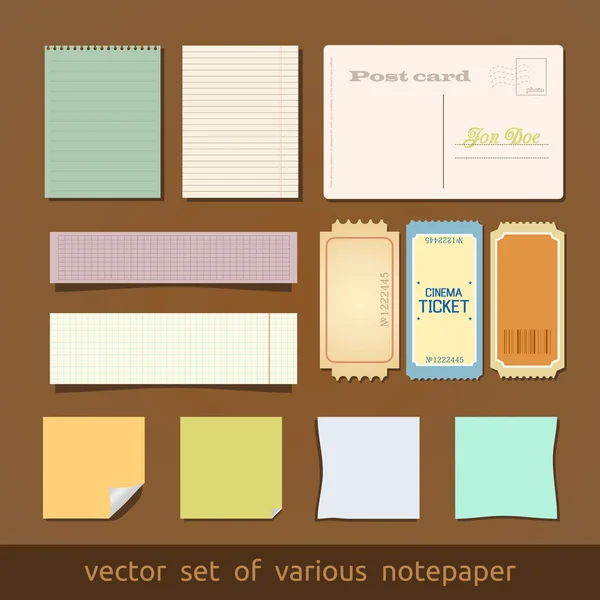 Collection of various notes paper and post card — Stock Vector