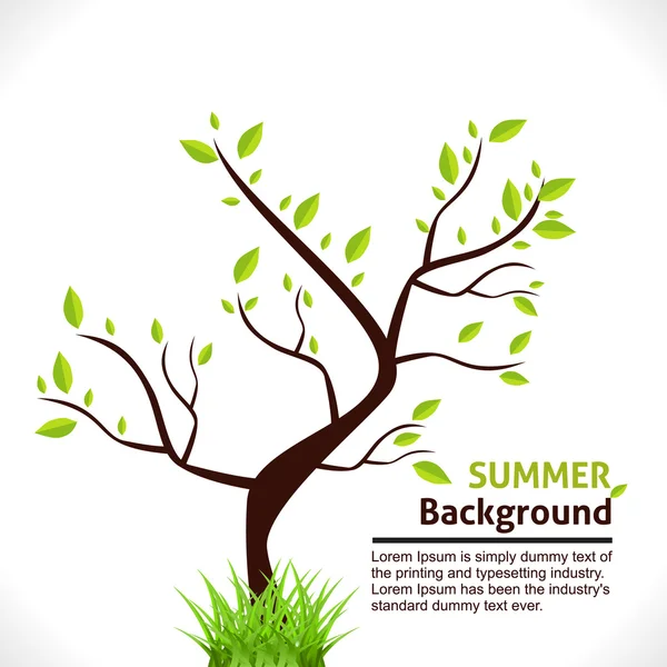 Summer Background of Tree with Green Grass. Vector Design — Stock Vector
