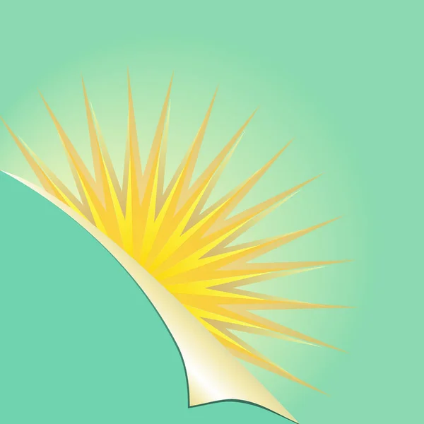 Sonne bedeckt das grüne Blatt mit einem geschwungenen Eckhintergrund. Sonnenschein-Plakat. Sunburst Grußkarte. Jpeg-Illustration — Stockfoto