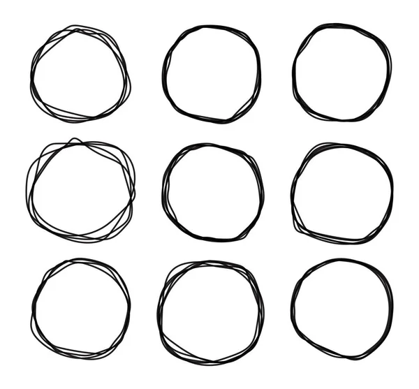 Černá kreslená sbírka kruhů. Vrč kulatý tvar nastaven. Ručně kreslené čmáranice. Izolované konstrukční prvky. Jpeg — Stock fotografie