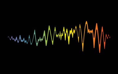 Müzik gökkuşağı dalga oynatıcı logosu. Renkli eşitleyici elementon siyah arkaplan. İzole tasarım sembolü. Jpeg illüstrasyonu.