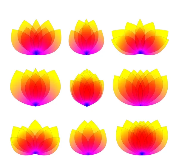 Абстрактные яркие логотипы лотоса. Цветные цветочные шаблоны логотипов. Современная коллекция цветочных символов. Jpeg — стоковое фото