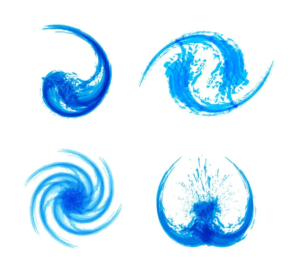 Conjunto de logotipos de salpicaduras de tinta azul. Remolino elementos de diseño de olas de agua. Patrones de flujo de fluido ecológico. Plantilla concepto de agua limpia. El grunge abstracto riza los iconos líquidos, aislados en blanco. Jpeg. — Foto de Stock