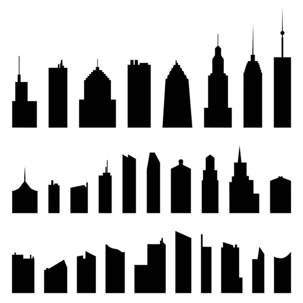 黑色建筑剪影系列 城市房地产图标集 城市设计元素的平面风格隔离在白色之上 Jpeg示例 — 图库照片