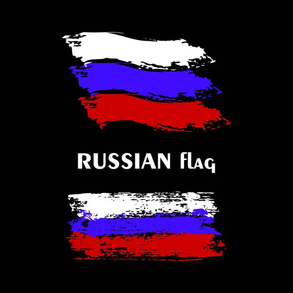 Flagge Russlands Russische Nationalflagge Grunge Pinselstrich Auf Schwarzem Hintergrund Abstrakte — Stockvektor