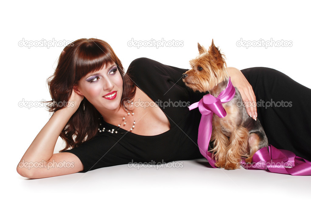 Elegant lady with cute little dog