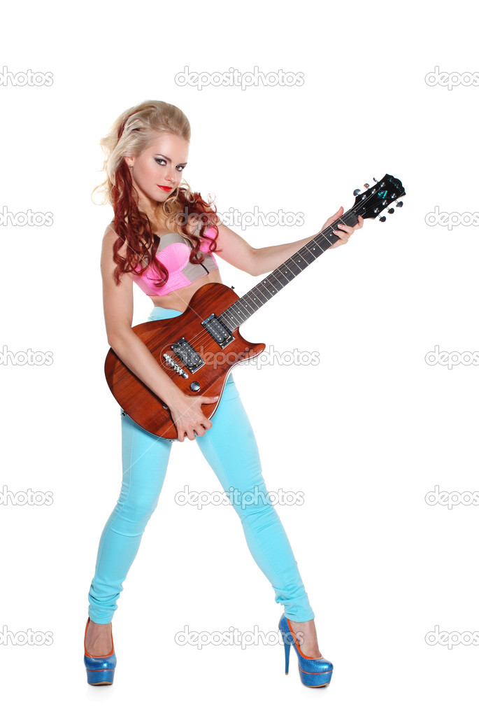 Bright blonde with guitar