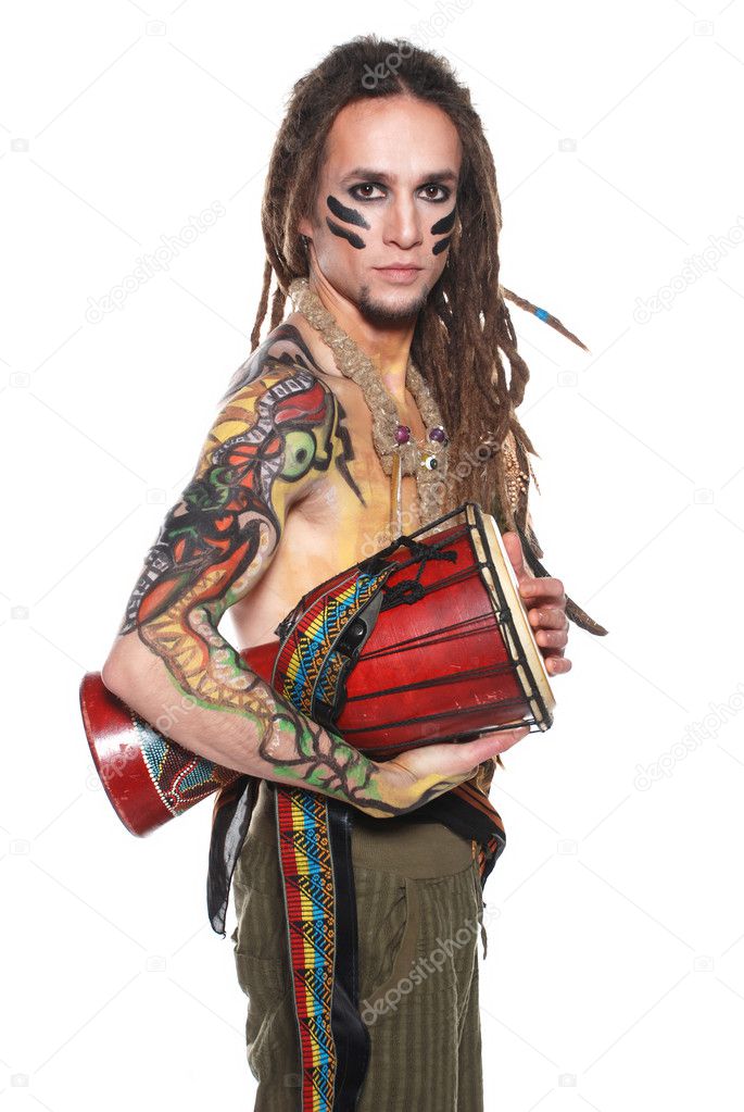 Wild musician with body art