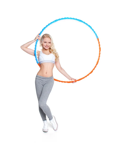 Fitness dívka s hula hoop — Stock fotografie