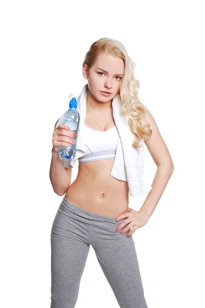 Menina Fitness atraente isolado no branco — Fotografia de Stock