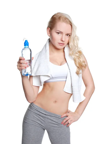 Attractiva Fitness ragazza isolata sul bianco — Foto Stock