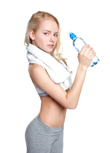 Attractiva Fitness ragazza isolata sul bianco — Foto Stock