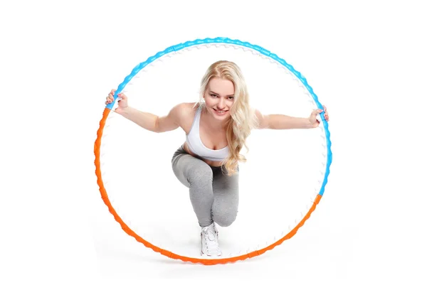 Fitness-Mädchen mit Hula-Hoop-Reifen Stockbild