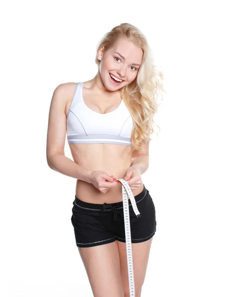 Menina Fitness atraente isolado no branco Imagens Royalty-Free