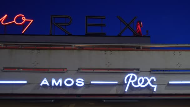Helsinki Finlandiya Ekim 2021 Amos Rex Müzesi Nin Neon Işık — Stok video
