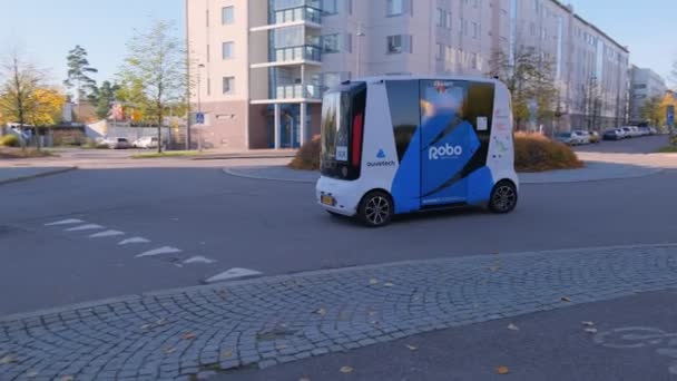 Helsinki Finland Oktober 2021 Het Proefproject Van Zelfrijdende Elektrische Robotbus — Stockvideo