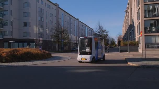 Helsinki Finland Oktober 2021 Het Proefproject Van Zelfrijdende Elektrische Robotbus — Stockvideo