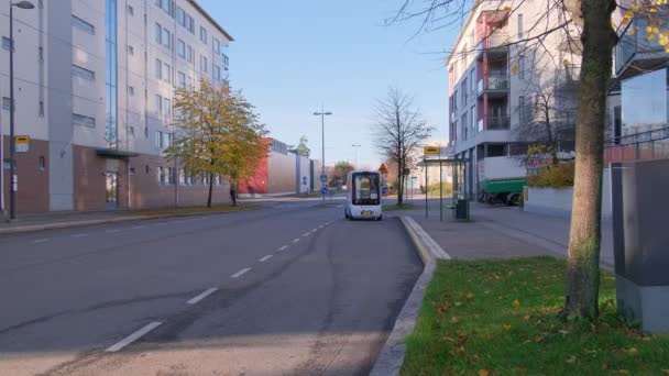 Helsinki Finland Oktober 2021 Het Proefproject Van Zelfrijdende Elektrische Robotbus — Stockvideo