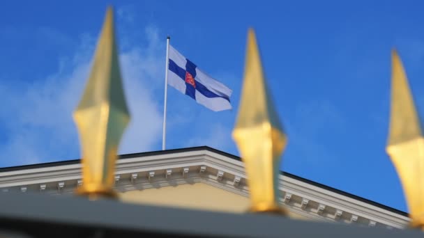 Bandera Finlandesa Techo Del Palacio Presidencial Helsinki Central Finlandia — Vídeos de Stock