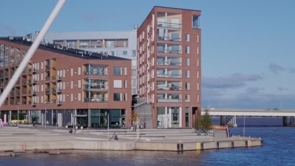 Helsinki Finlandia Noviembre 2021 Las Fachadas Ladrillos Los Edificios Residenciales — Vídeo de stock