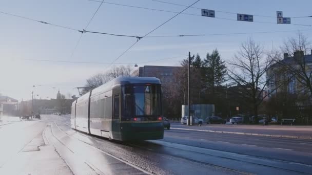 Helsinki Finlandia Noviembre 2021 Forcity Smart Artic Helsinki Tranvía Calle — Vídeo de stock