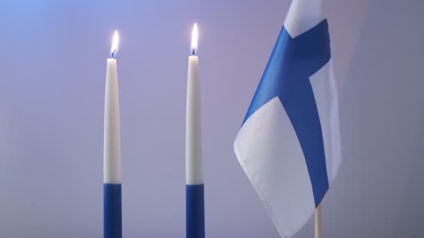 Las Velas Azules Blancas Tradicionales Bandera Finlandia Para Día Independencia — Vídeos de Stock