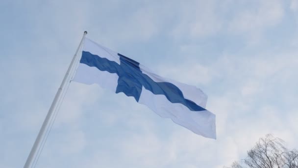 Bandera Finlandesa Izada Para Día Independencia Helsinki — Vídeo de stock