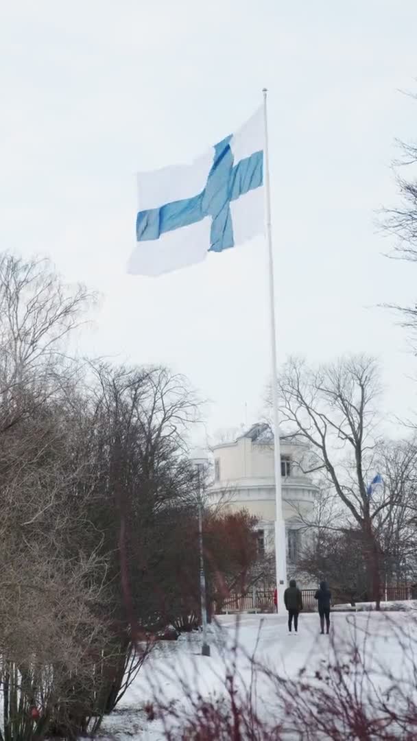 Bandera Finlandesa Izada Para Día Independencia Helsinki — Vídeo de stock
