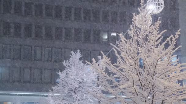 Las fuertes nevadas en la noche en Helsinki, Finlandia. — Vídeos de Stock