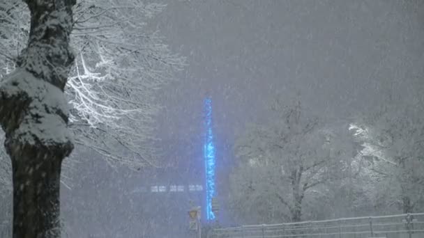Heftiger Schneefall in der Nacht in Helsinki, Finnland. — Stockvideo
