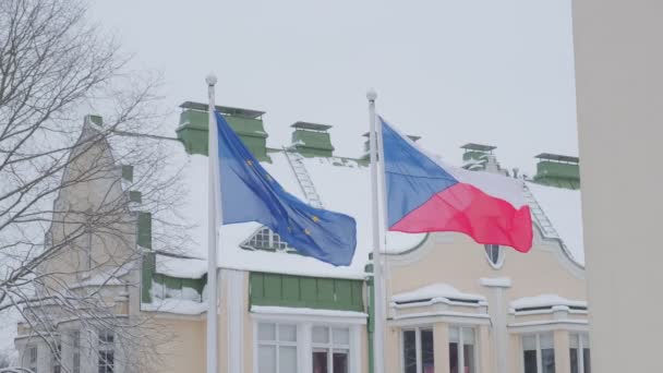 Flagi Unii Europejskiej i Republiki Czeskiej — Wideo stockowe