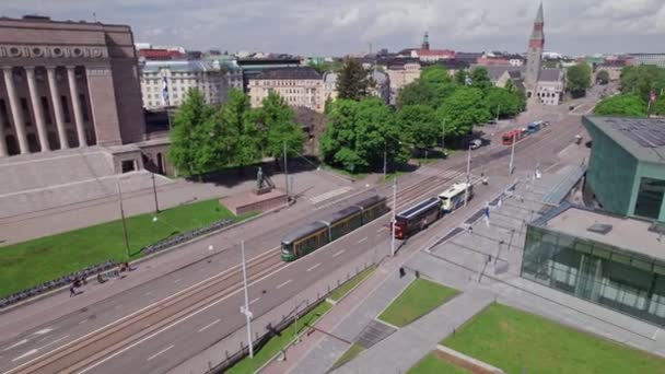 Helsinki Finlandiya Haziran 2022 Helsinki Deki Mannerheimintie Caddesi Nin Havadan — Stok video