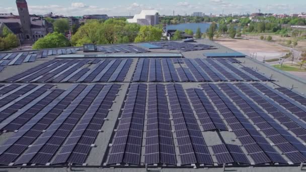 Aerial View Solar Panels Roof Building Central Helsinki Finland — Stock Video