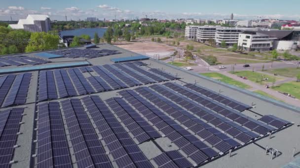 Aerial View Solar Panels Roof Building Central Helsinki Finland — Vídeo de stock
