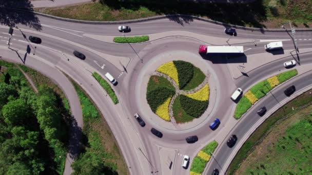 Aerial View Roundabout Espoo Finland Flowers Center Roundabout — Stock Video