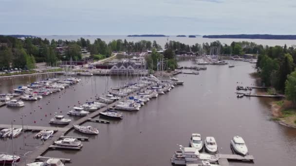 Aerial View Yachts Haukilahti Marina Baltic Sea Espoo Finland — Vídeos de Stock