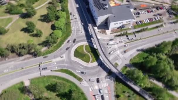 Aerial Hyperlapse Street Roundabout Pedestrian Bridge Crossroad Finland — Vídeos de Stock