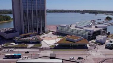 Espoo, Finland - June 7, 2022: Aerial view of the office buildings in Keilaniemi.