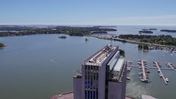 Aerial View Tall Office Building Roof View Archipelago Baltic Sea — Vídeos de Stock