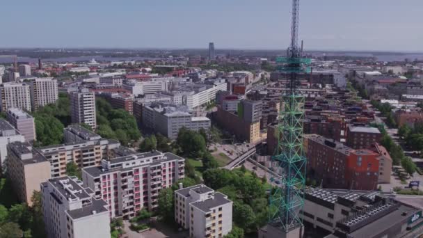 Helsinki Finland July 2022 Aerial View Pasila Neighborhood Elisas Telecommunication — 图库视频影像