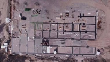 Aerial view of the construction site of the new school in Espoo city, Finland. The concrete foundation is under construction